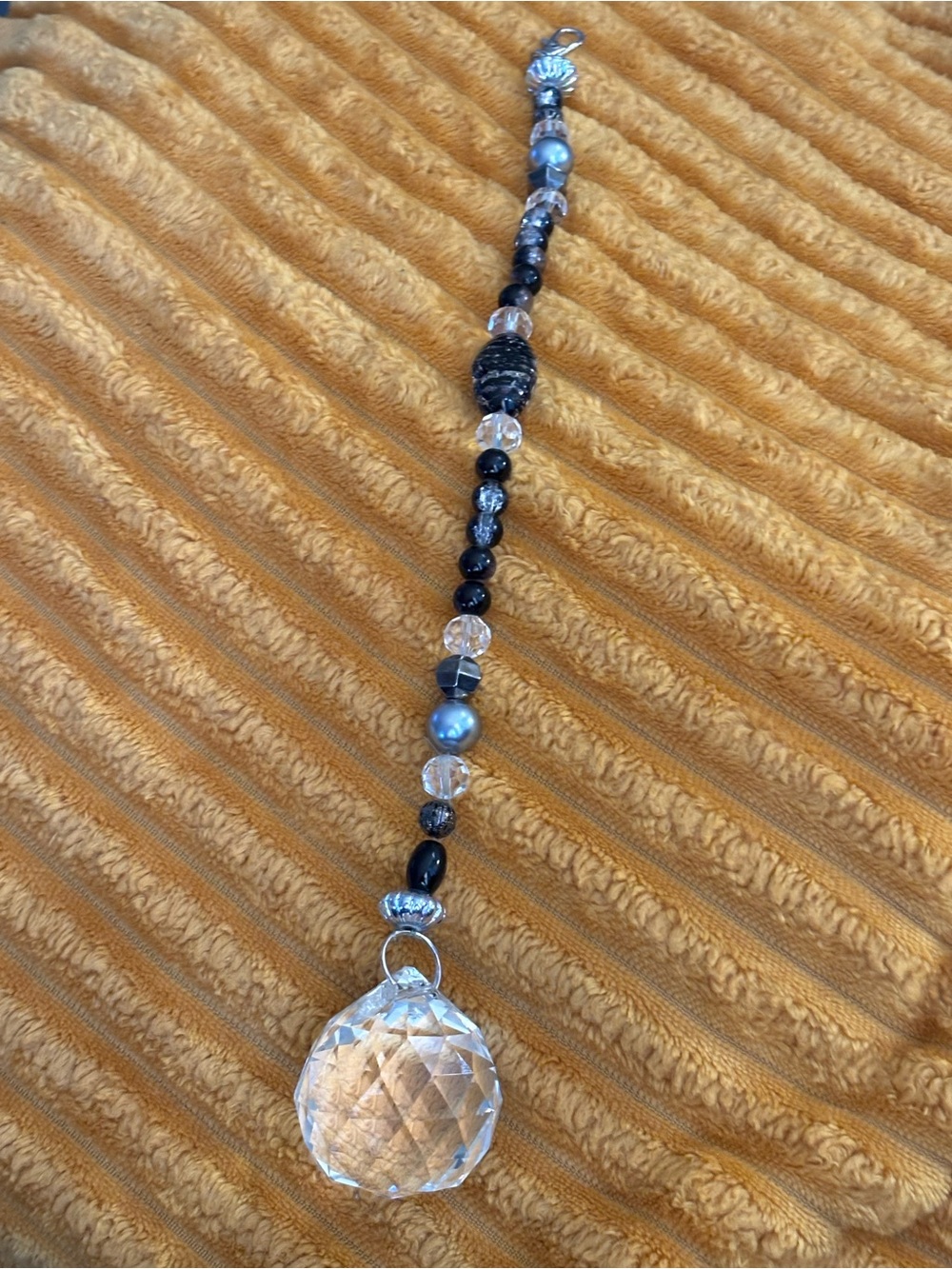 Hand Crafted Black and Clear Beaded Crystal Suncatcher